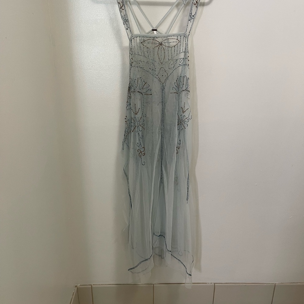 Free People Sheer Embroidered Light Blue Overlay Dress - Picture 8 of 14